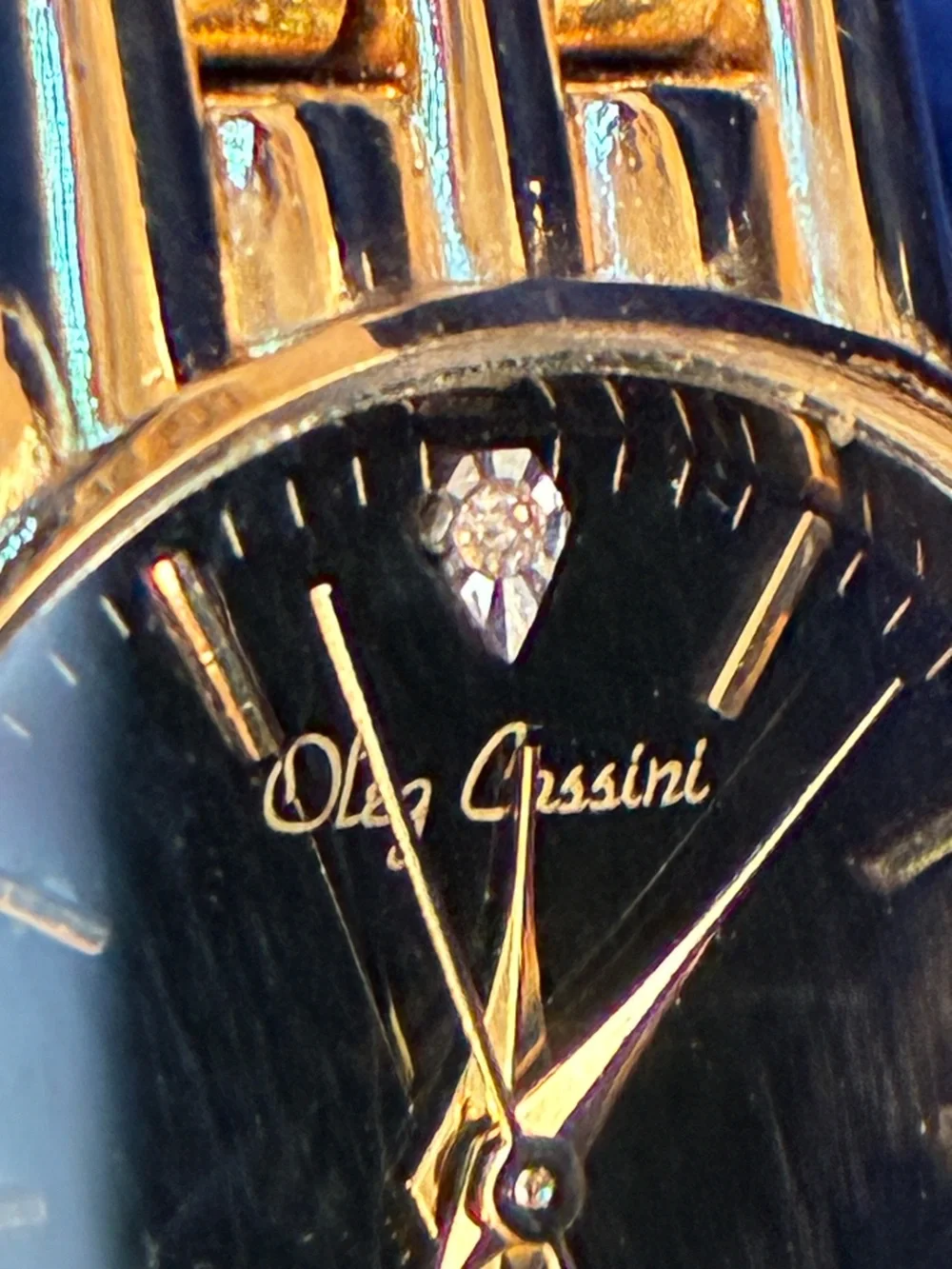 Oleg Cassini Swiss Quartz & Diamond Watch with Gold Tone Basket Weave Band